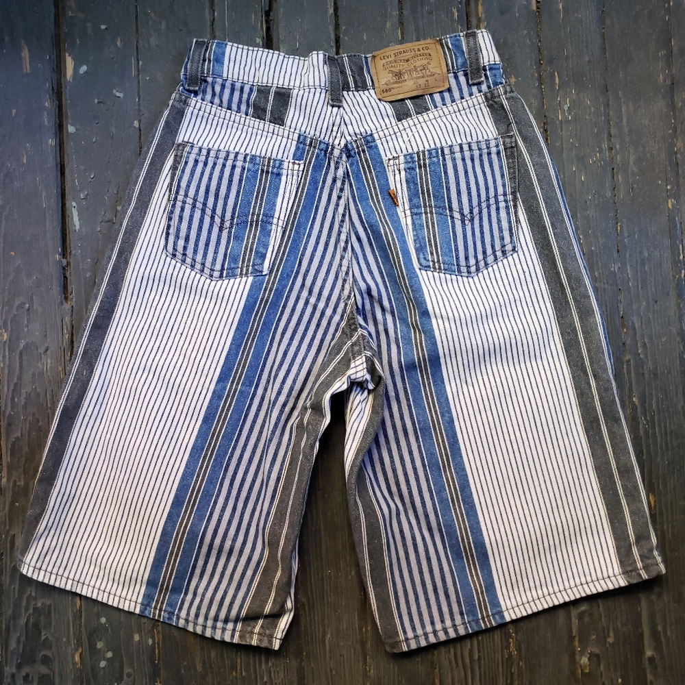 Vtg Levi's 580 Striped Bermuda Jean Shorts Denim